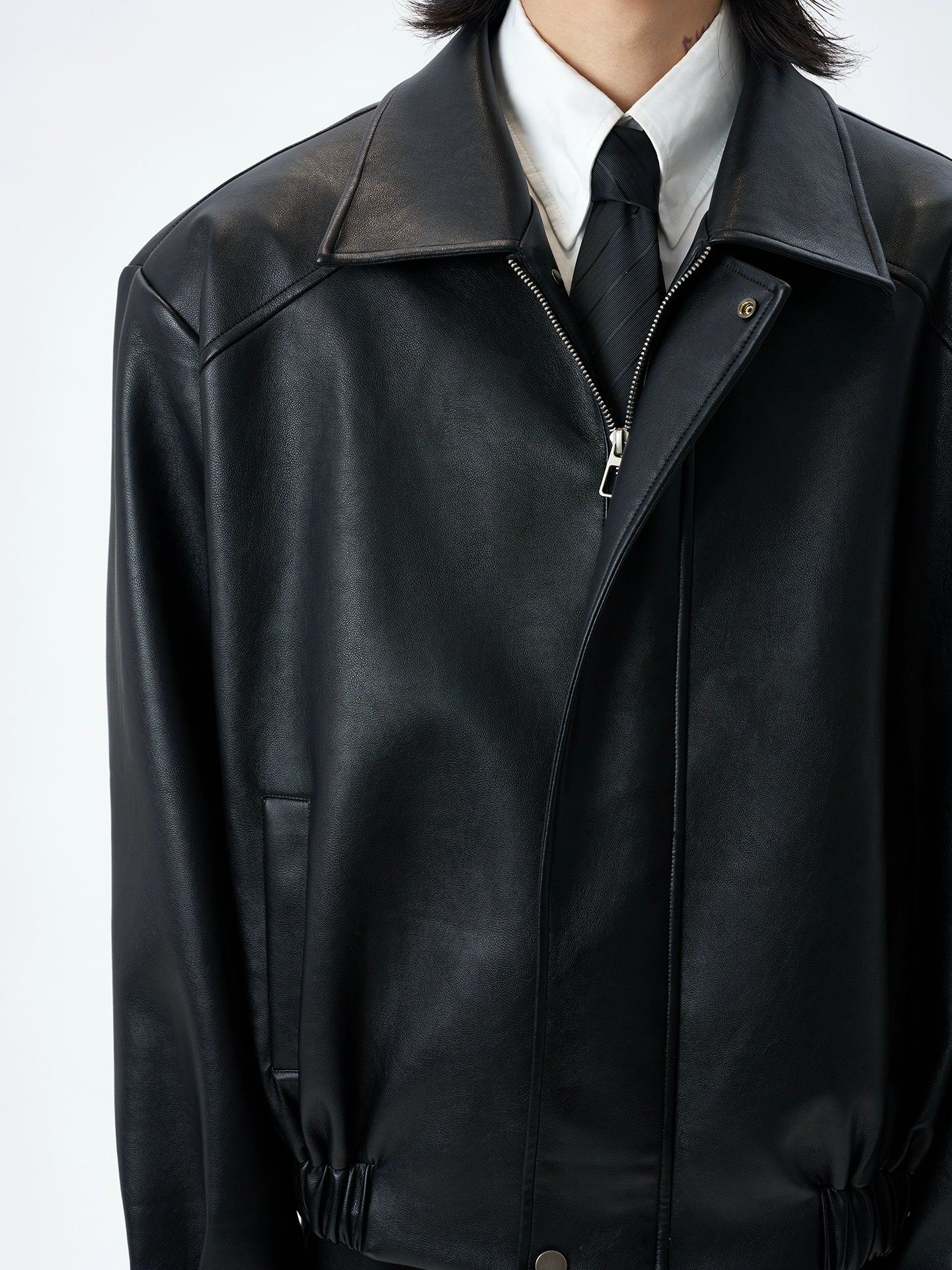 Noir Authority Leather Bomber