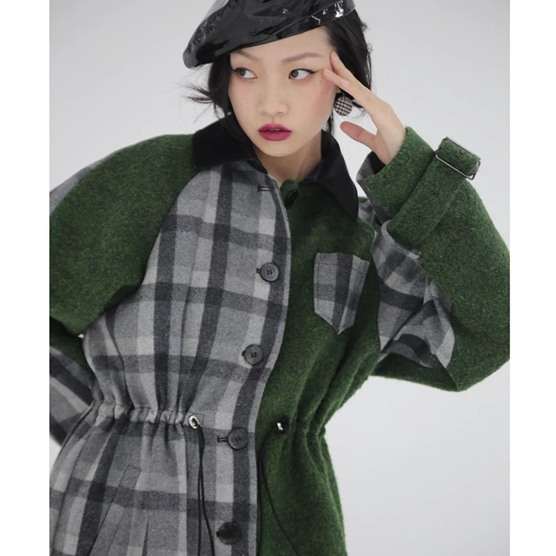 Moss Plaid Hybrid Cape Coat