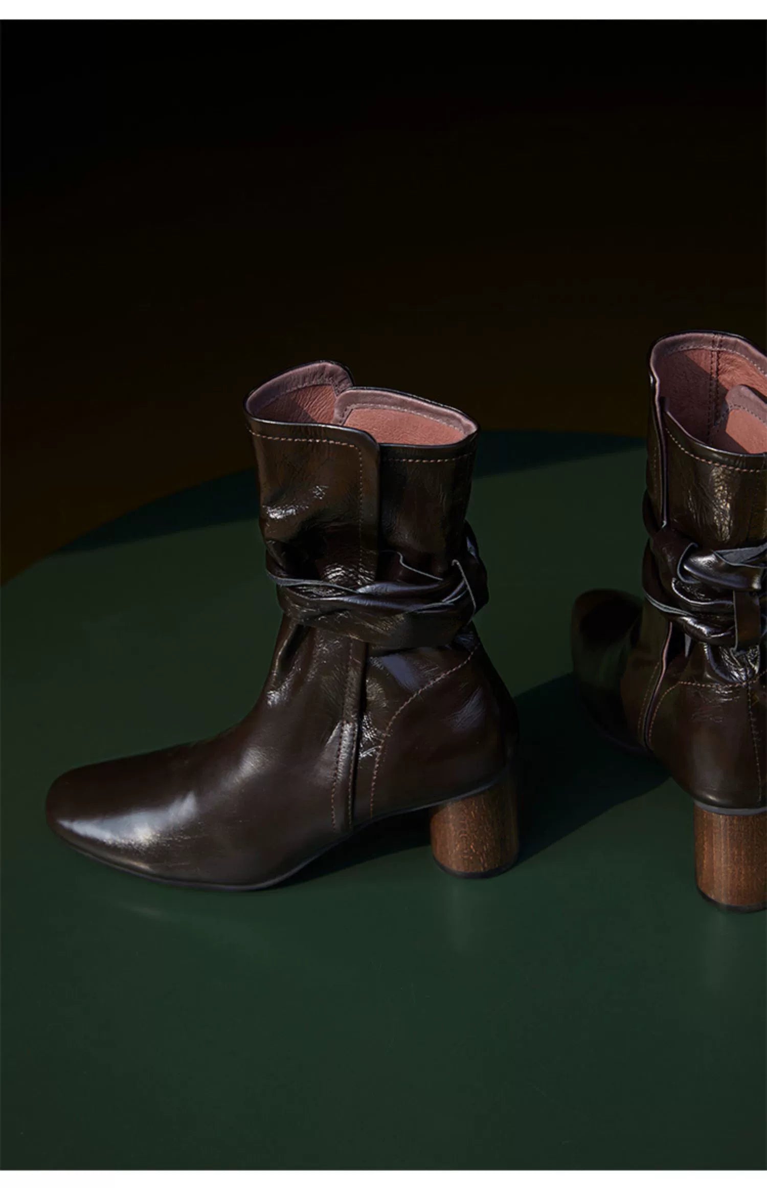 Leather Ankle Boots with Block Heel