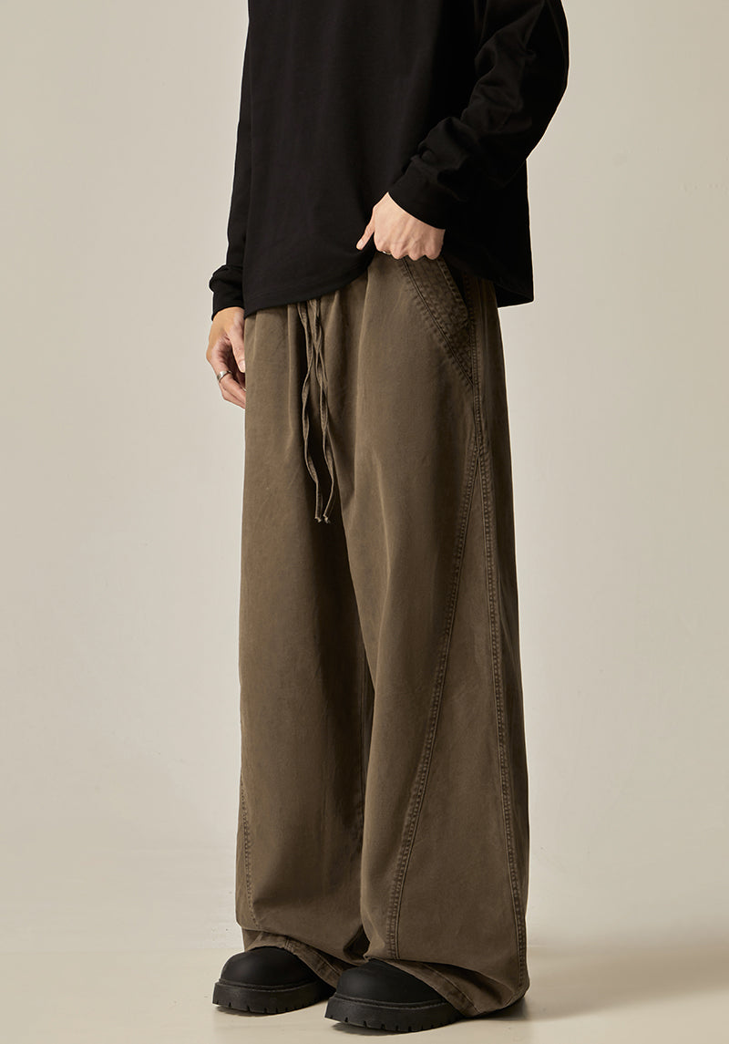 Brown Loose Drawstring Wide Pants