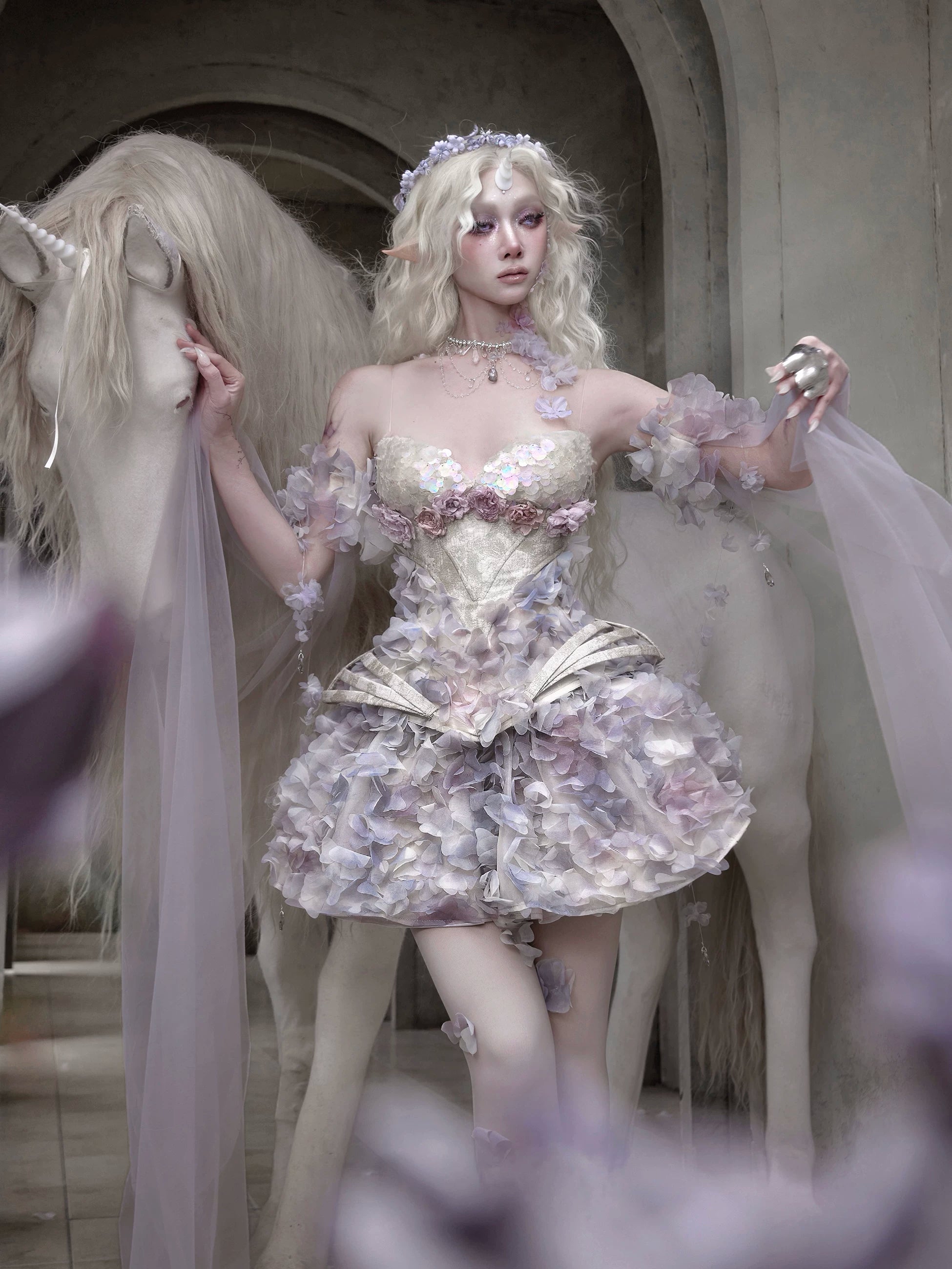 Petal Appliqué Sheer Skirt