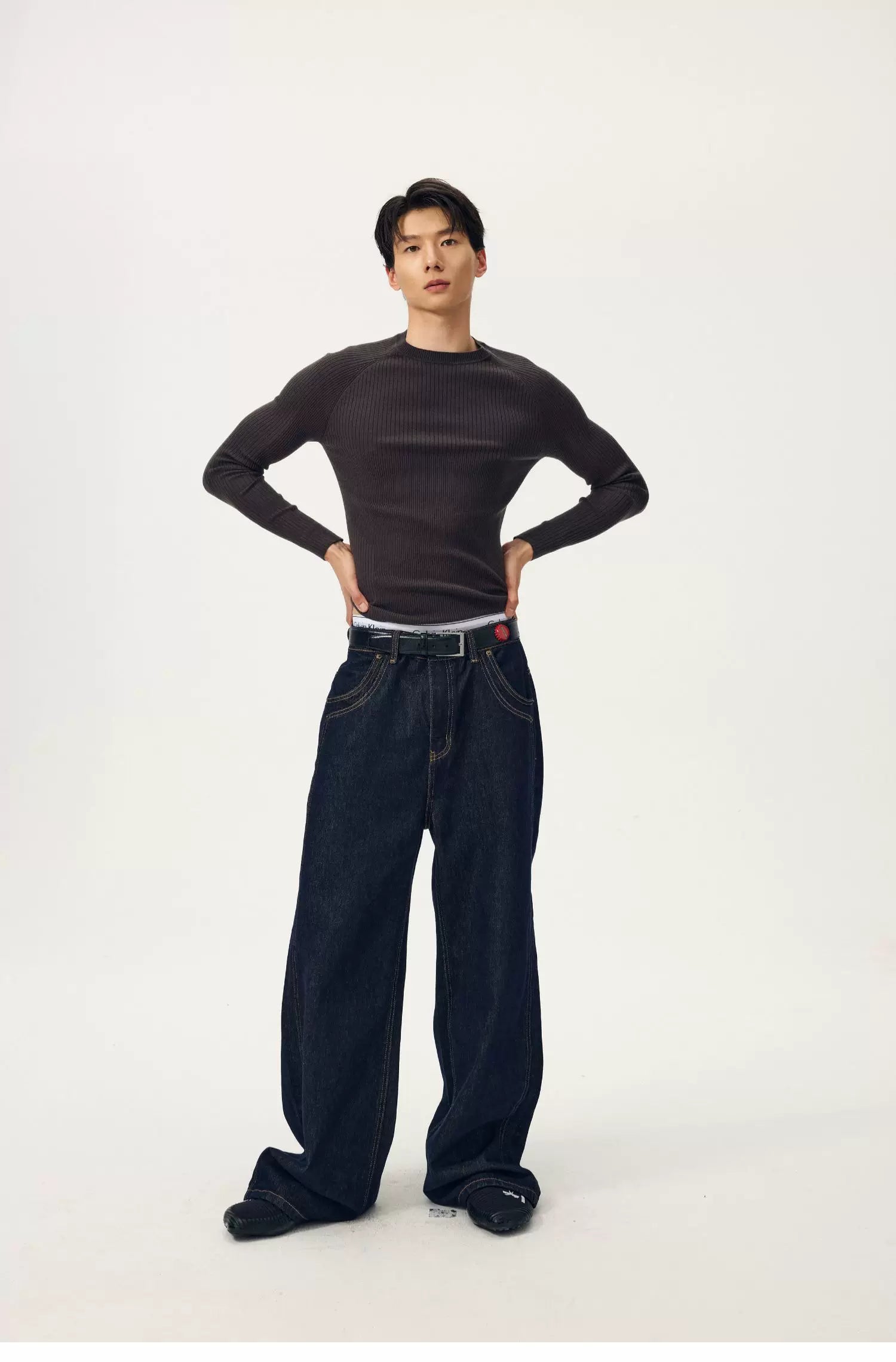 Charcoal Contour Ribbed Knit Sweater