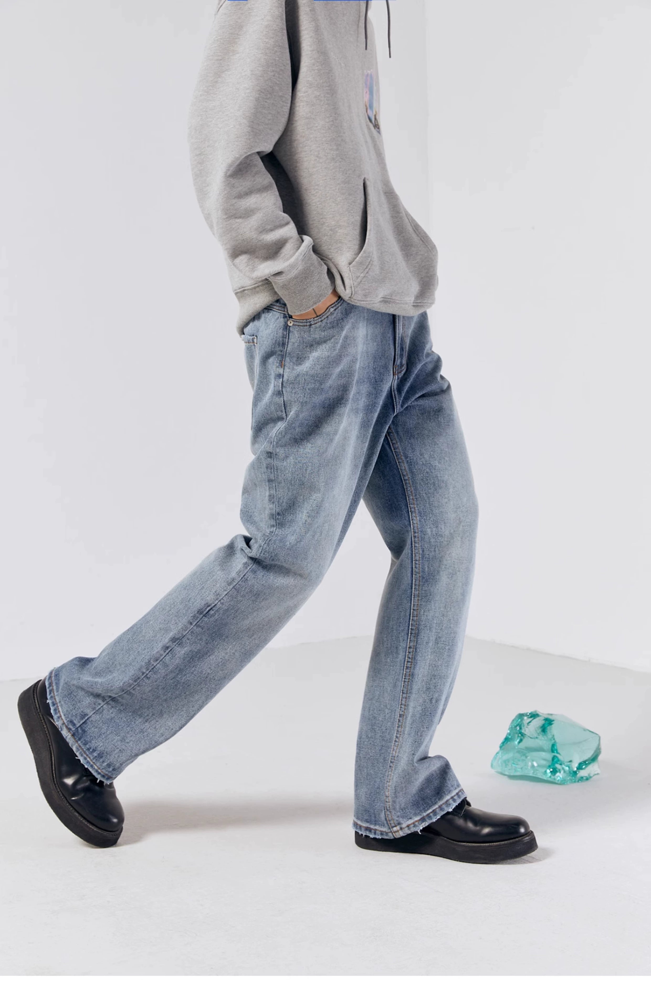 Light Wash Zip Straight-Leg Jeans