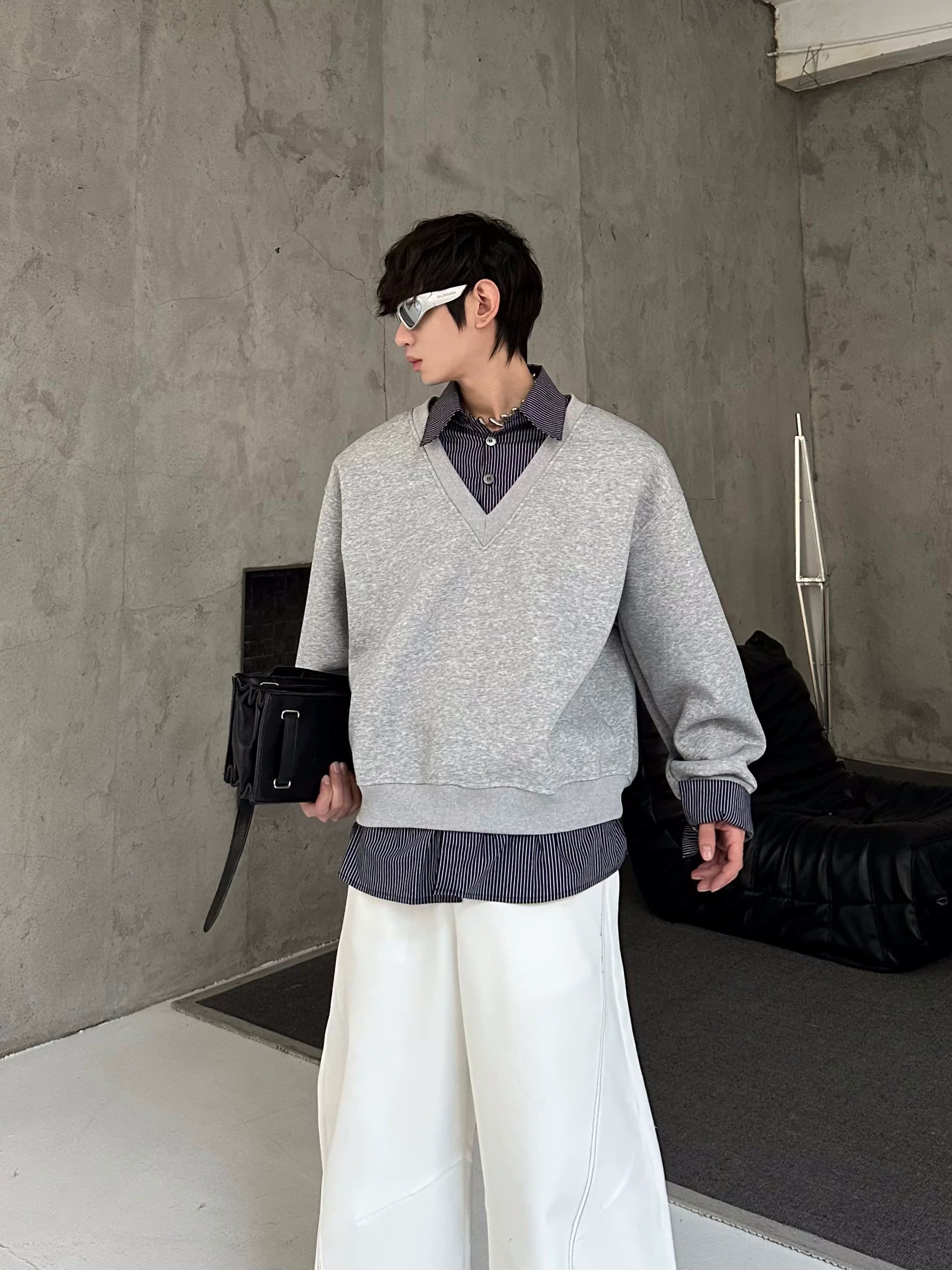 Ash Loft Layered V‑Neck Sweatshirt