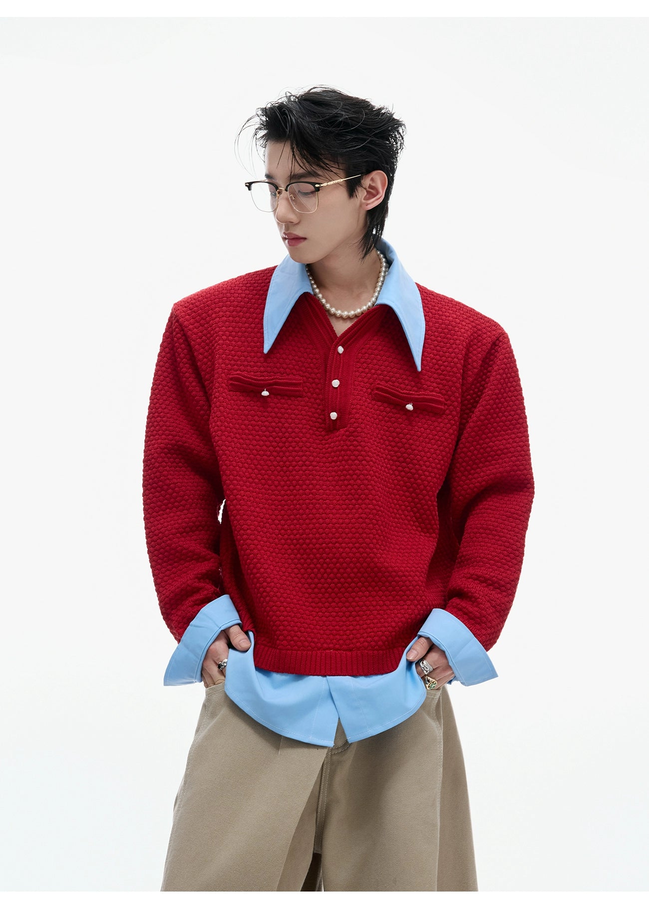 Textured Fake Layered Sweater