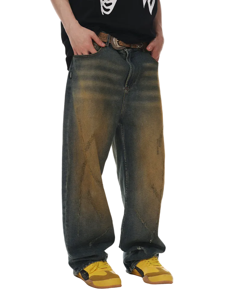 Rust Fade Wide-Leg Denim Jeans