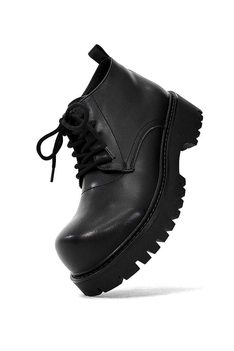Chunky Black Platform Derby Shoes with Lug Soles