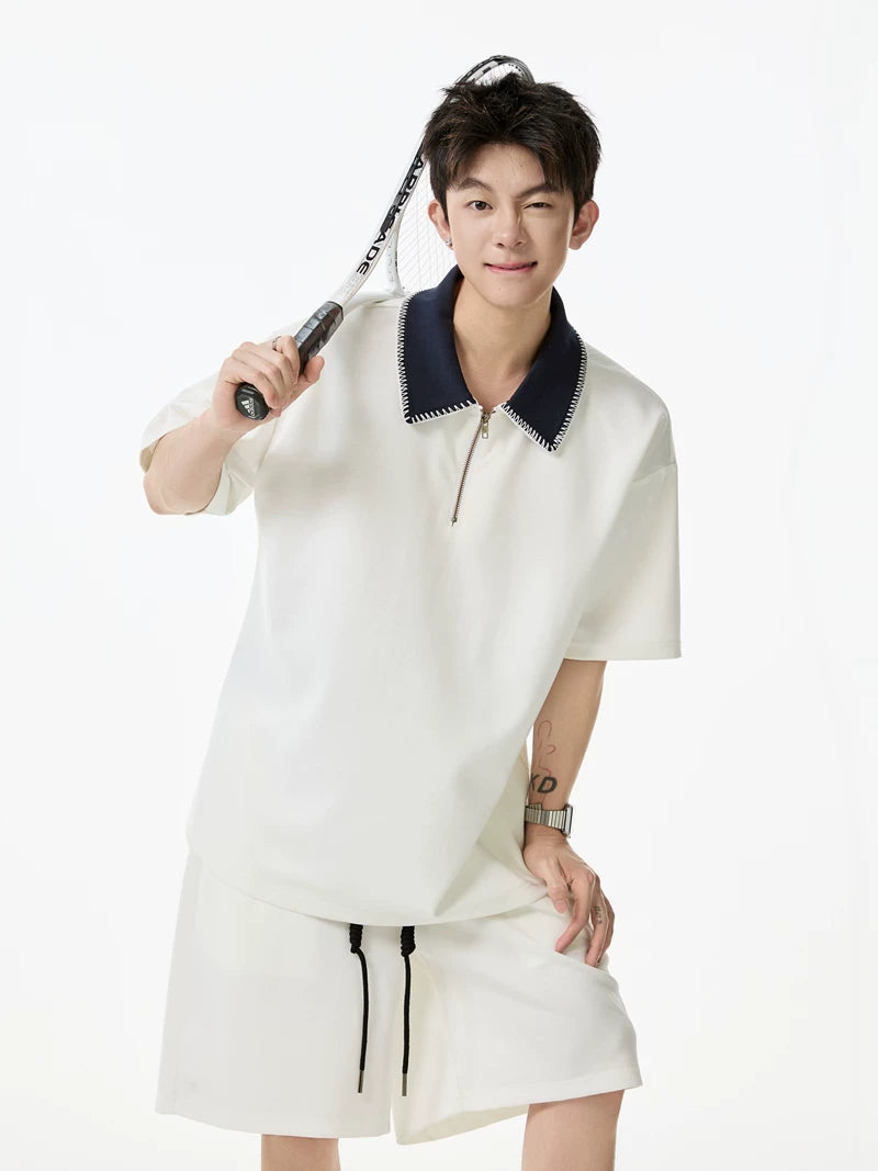 Contrast Collar Quarter-Zip Sweatshirt