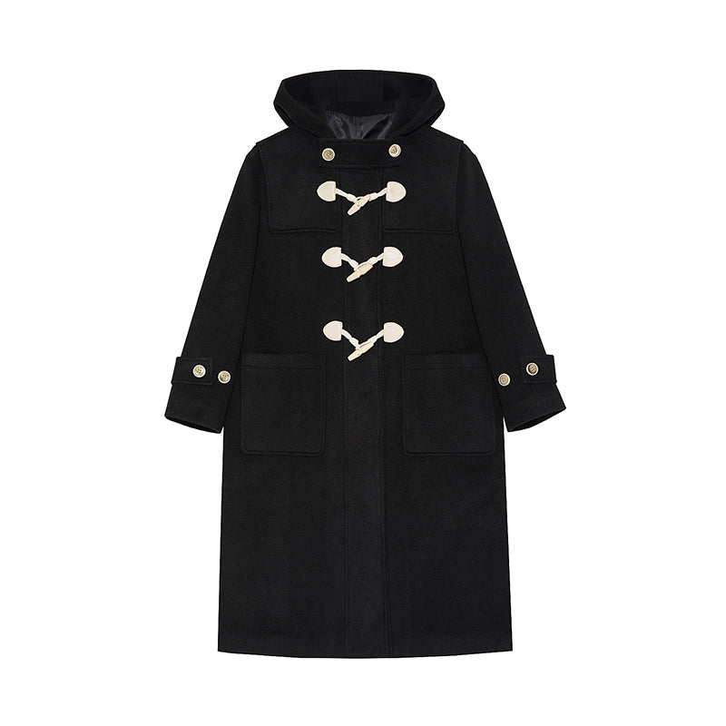 Winter Thicken College Style Hooded Mid-Length Melton Wool Coat - chiclara