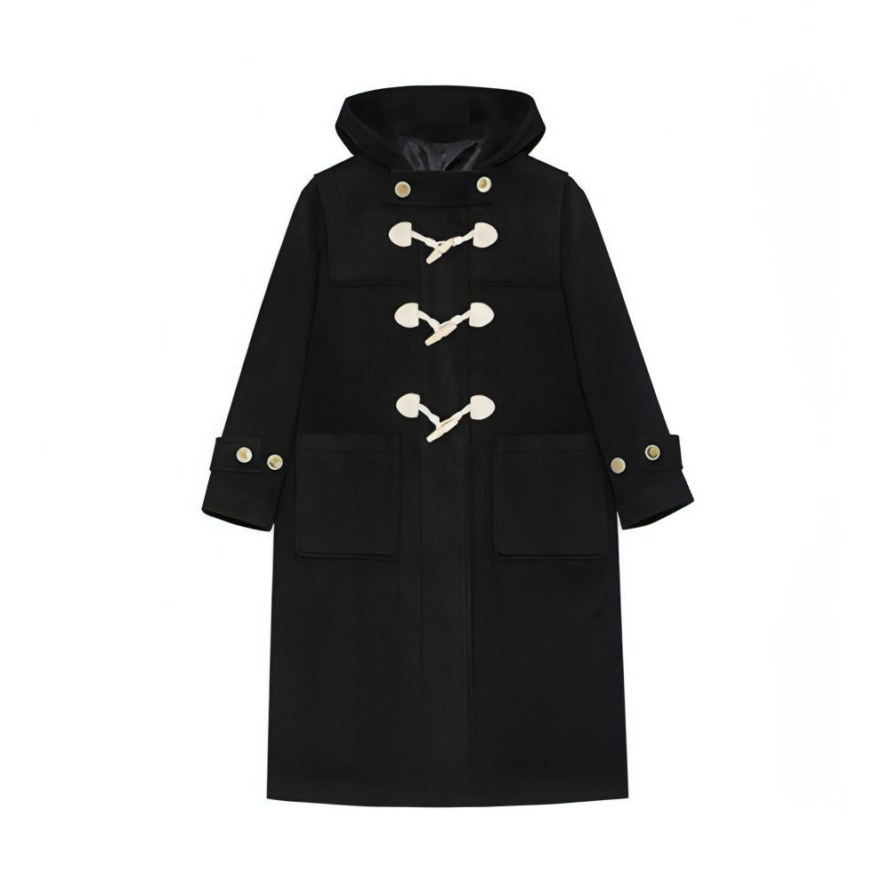 Winter Thicken College Style Hooded Mid-Length Melton Wool Coat - chiclara