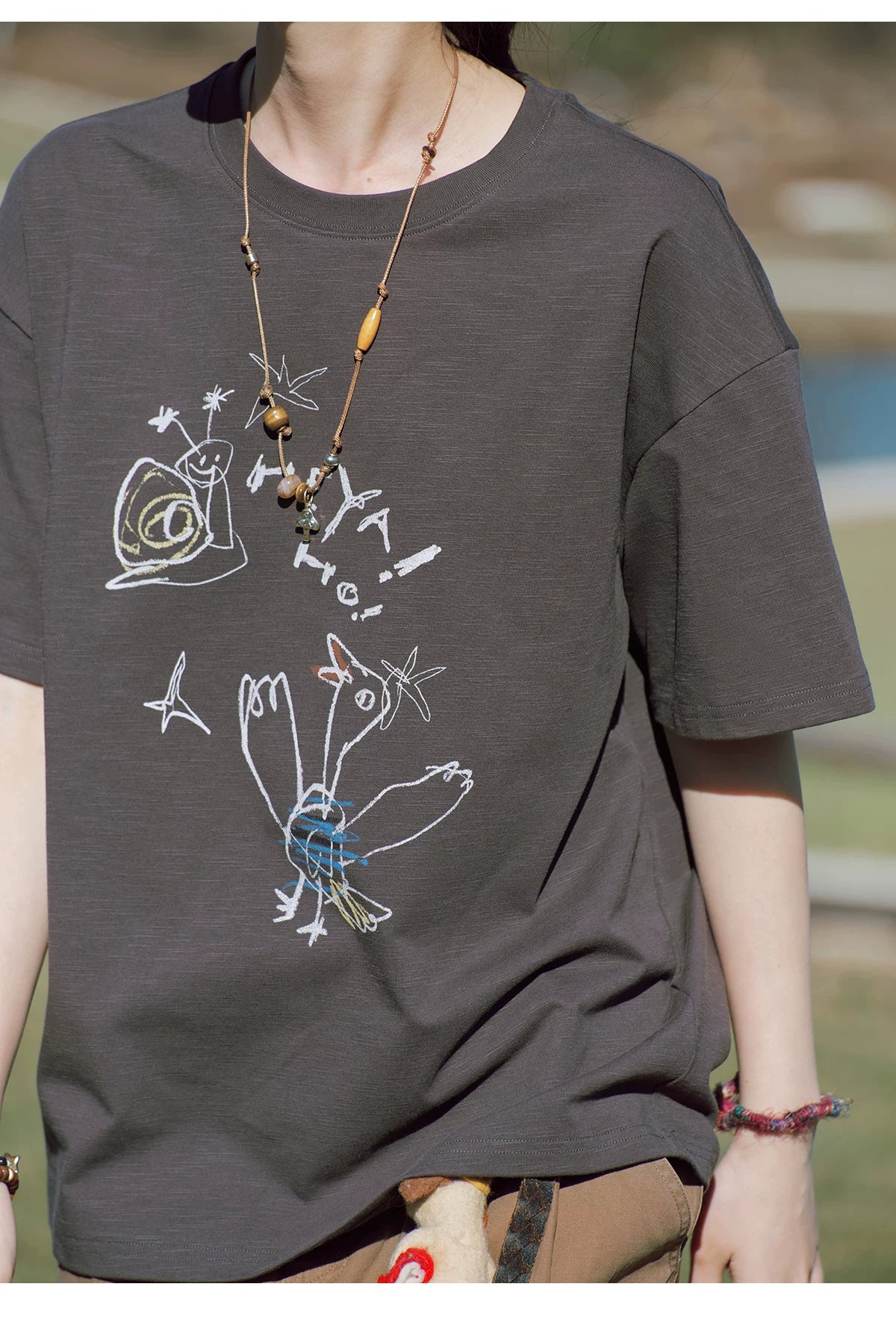 Abstract Bird Sketch Oversized T Shirt
