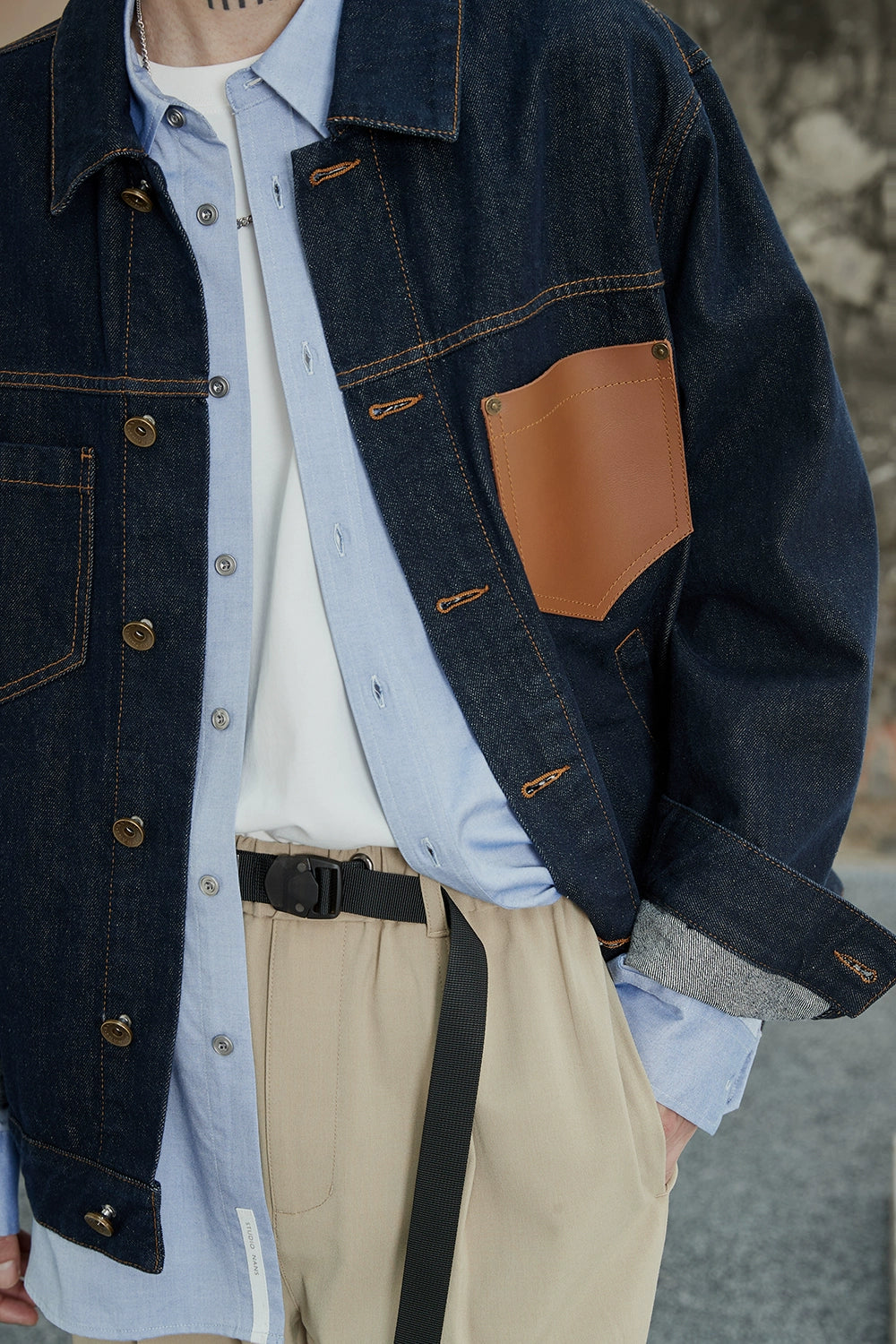 Color-Block Natural Denim Contrast Jacket