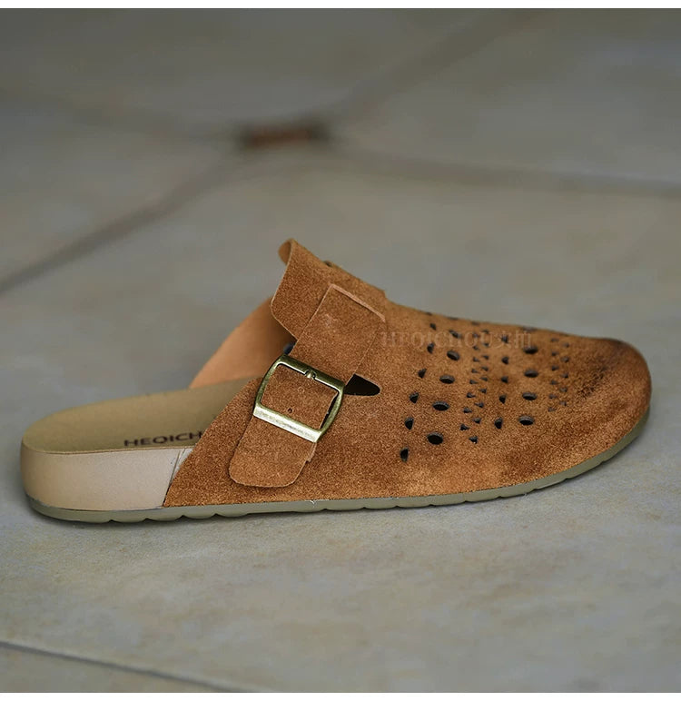 Caspian Buckle Cutout Suede Clogs