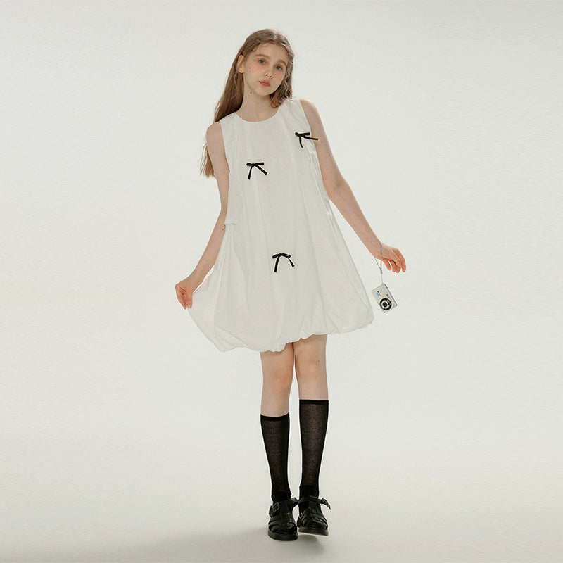 Bow Bubble Sleeveless Summer Dress
