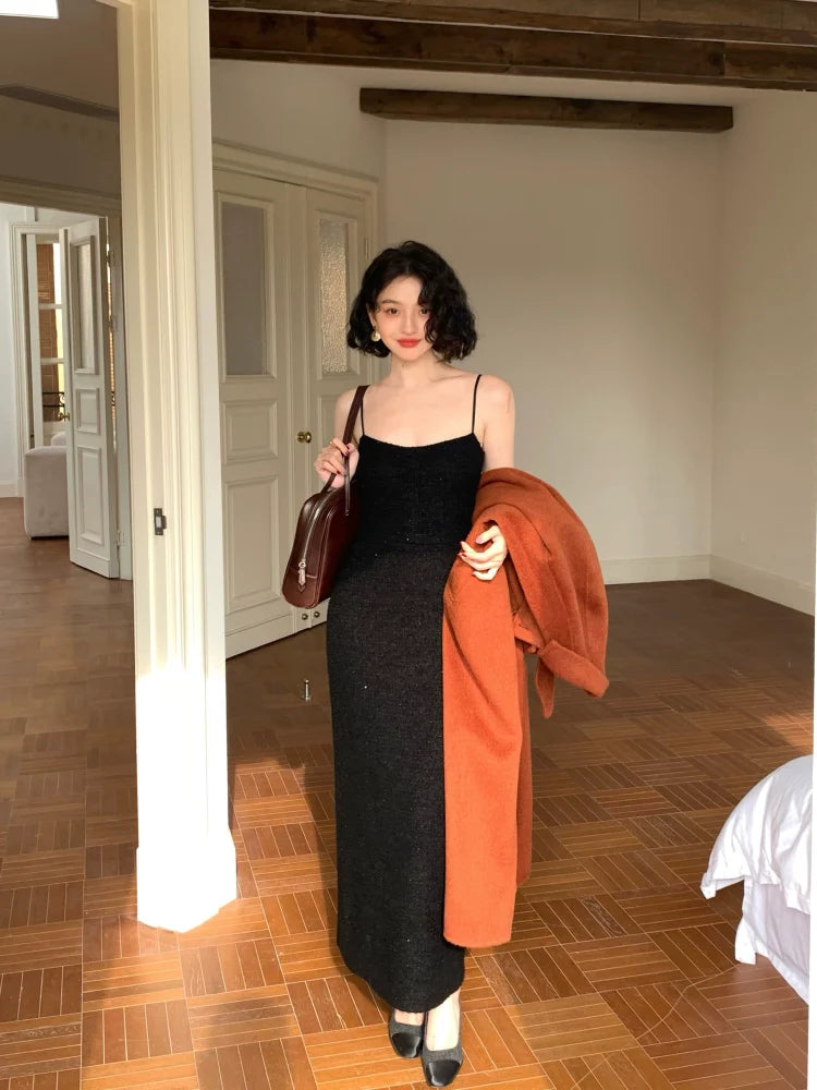 Sequin Spaghetti Strap Knit Maxi Dress