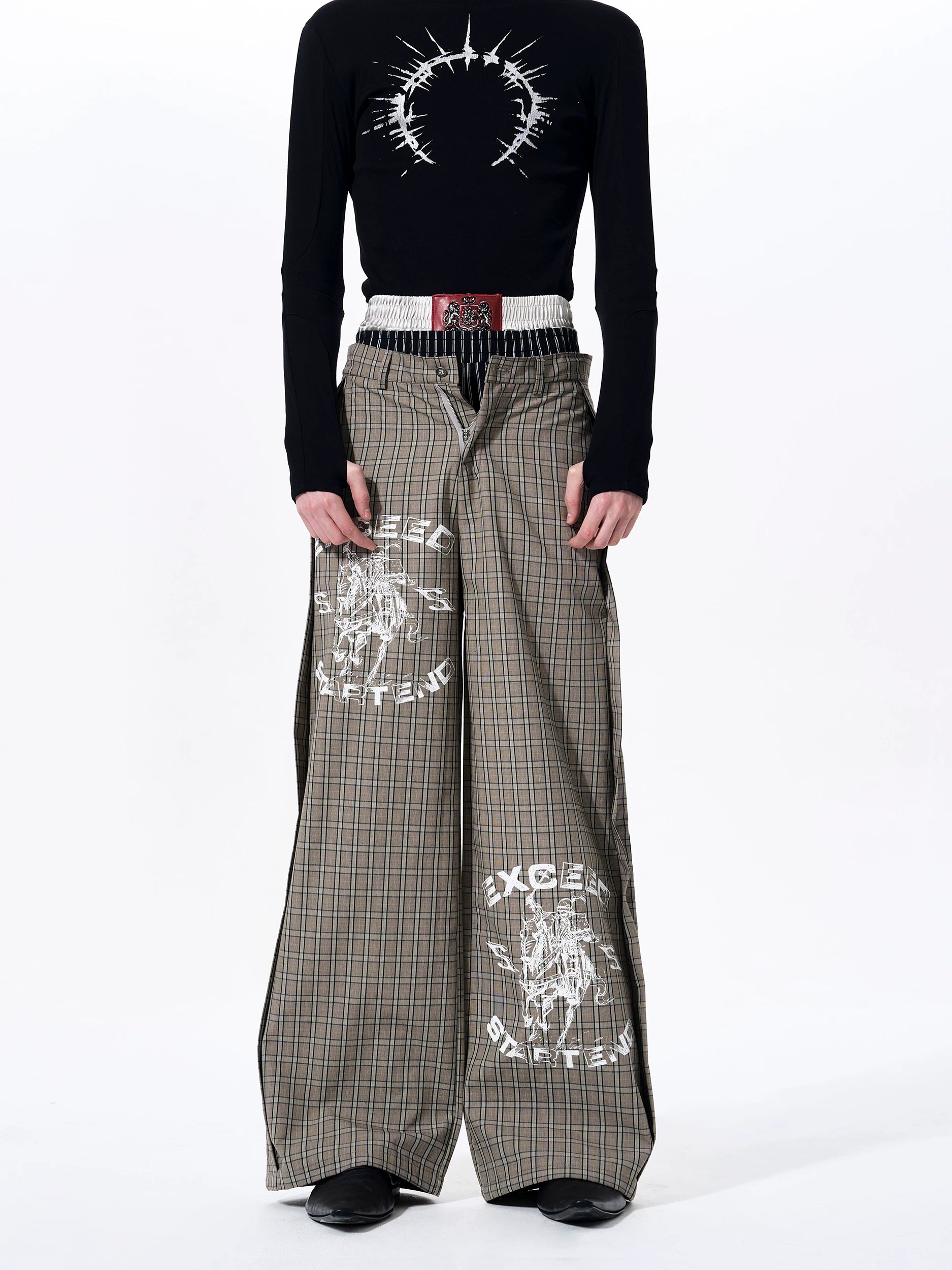 Rodeo Grid Graffiti Wide‑Leg Trousers