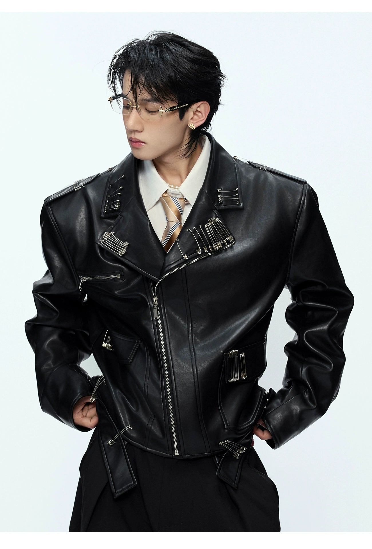 Geisha Embroidered Black Leather Jacket