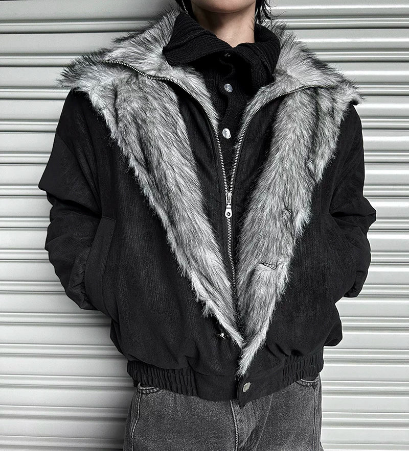 Frostbite V-Line Wolf-Fur Bomber Jacket
