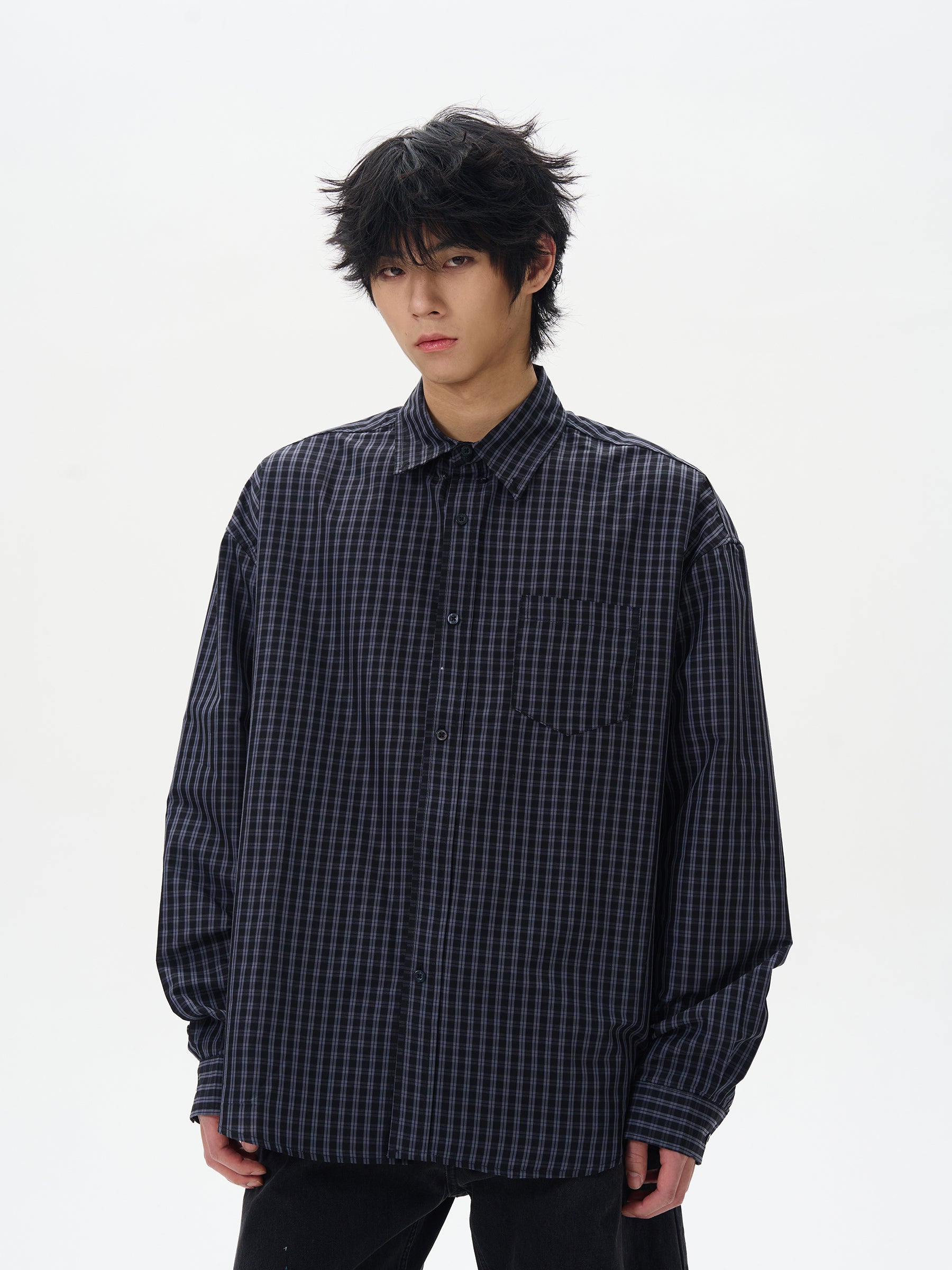 Navy Checkered Relaxed Fit Button-Down