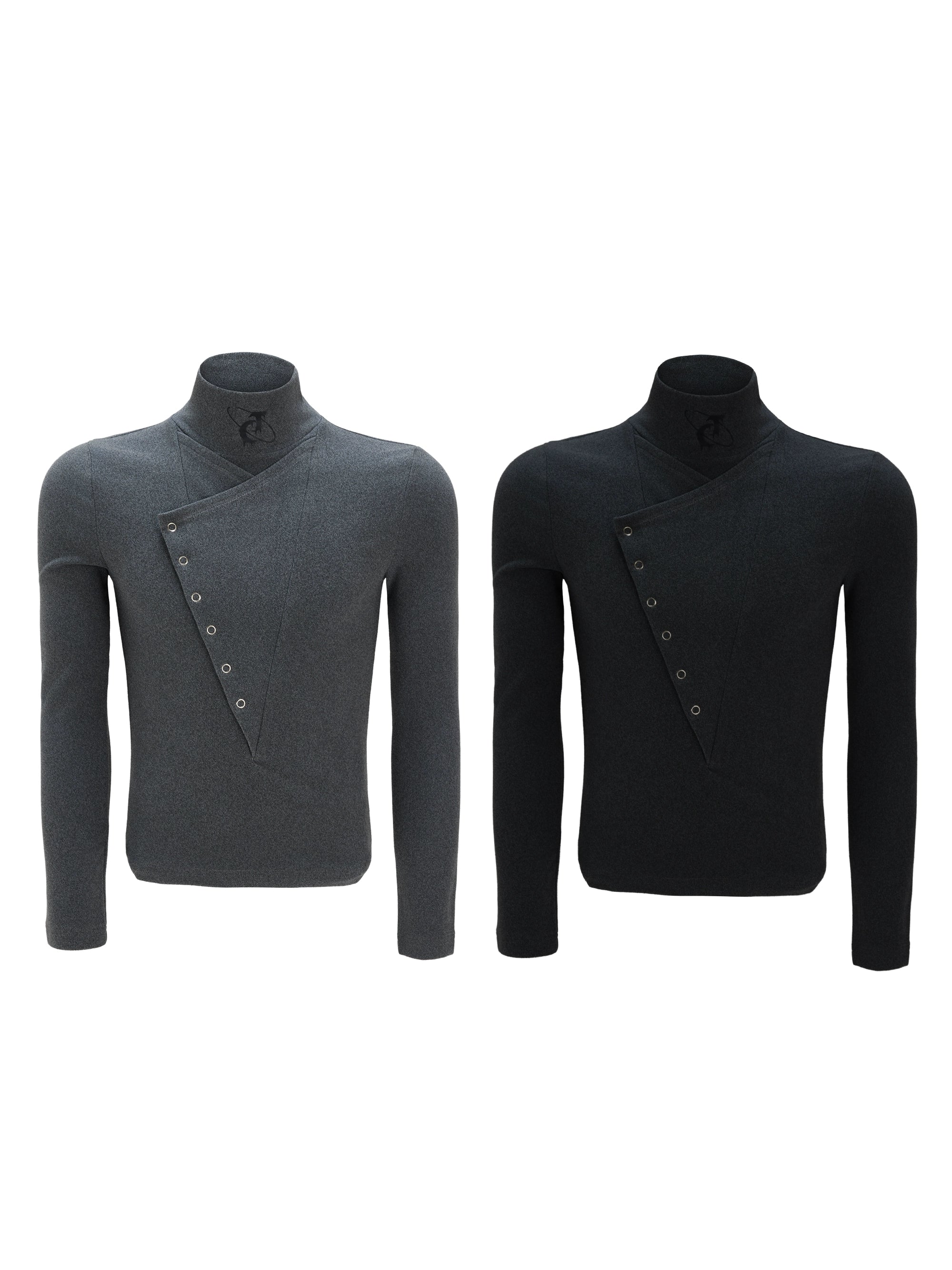 Asymmetric Crest Button Turtleneck