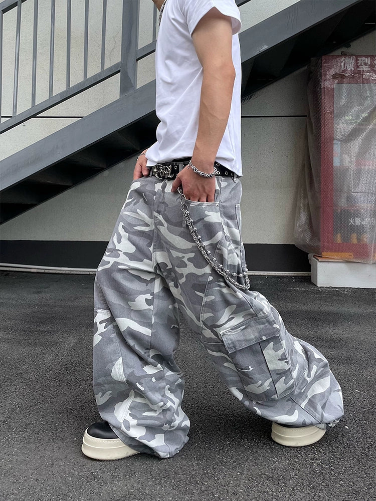 Multi-Pocket Frost Camo Cargo Pants