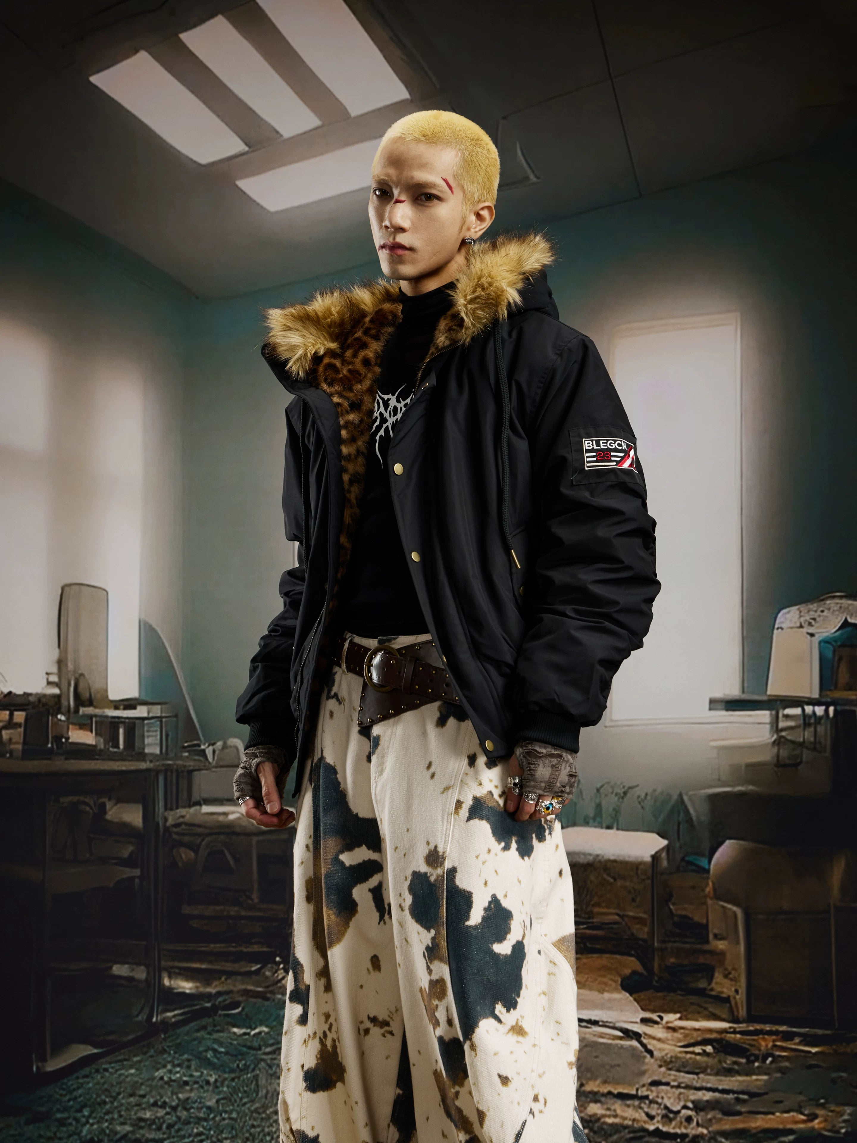 Frostline Fur‑Trim Hooded Bomber Jacket