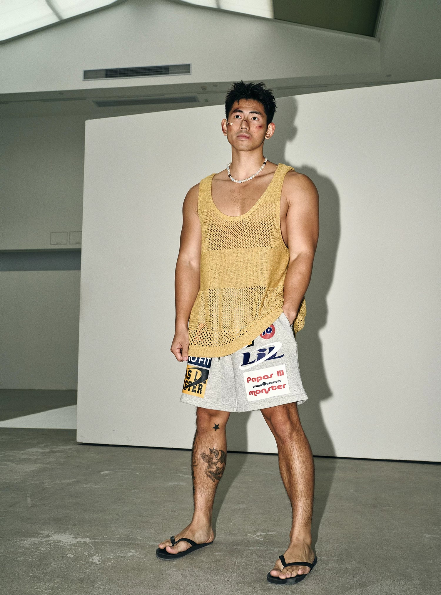 Honey Mustard Open-Knit Mesh Tank Top