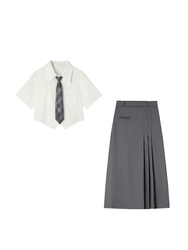 Weißes Kurzarmhemd mit Krawatten-JK-Stil