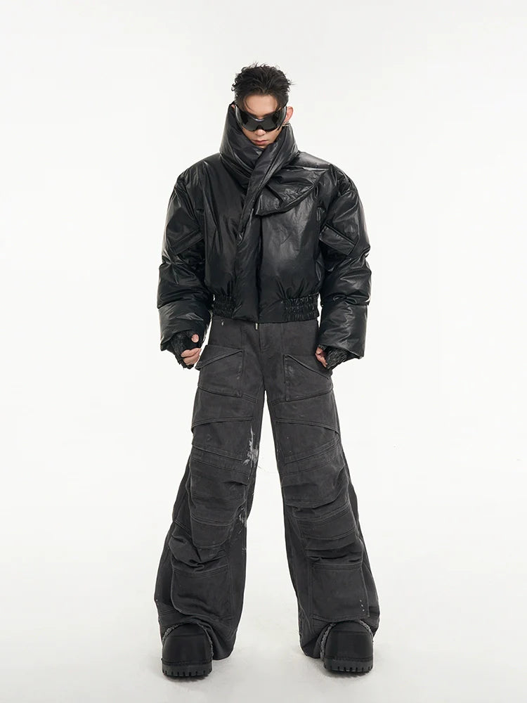 Scarf-Style Oversized Cropped Puffer Jacket
