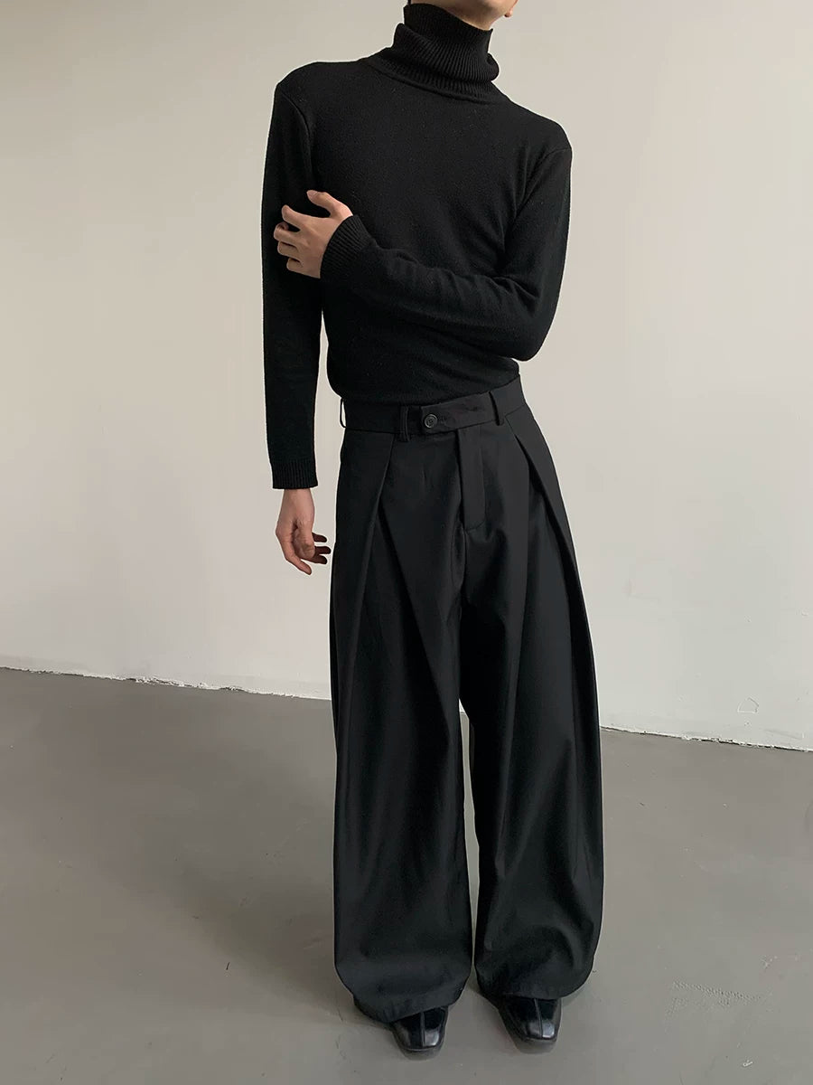 Pleated Wide-Leg Draped Trousers