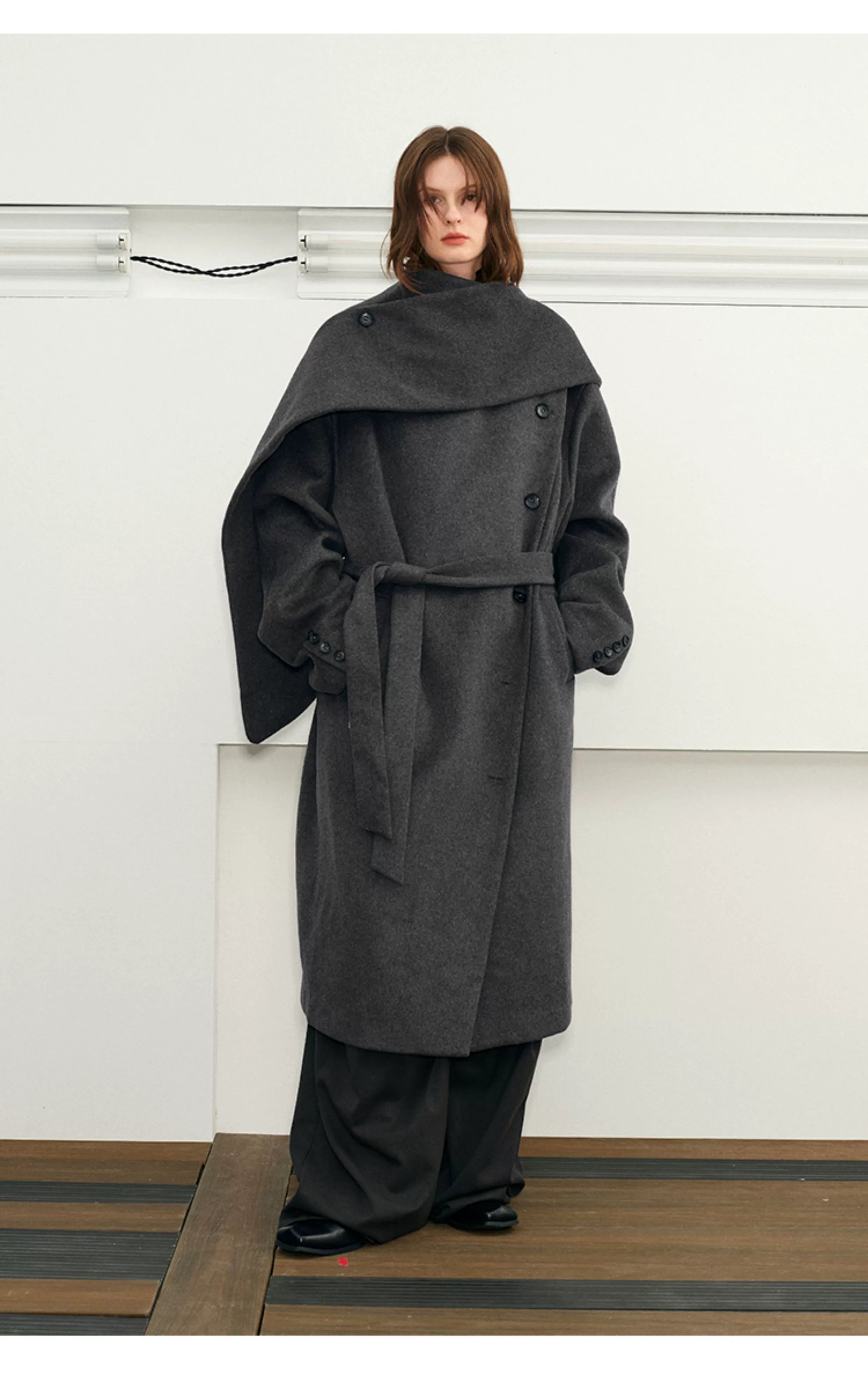 Wool Belted Overcoat with Cape Collar