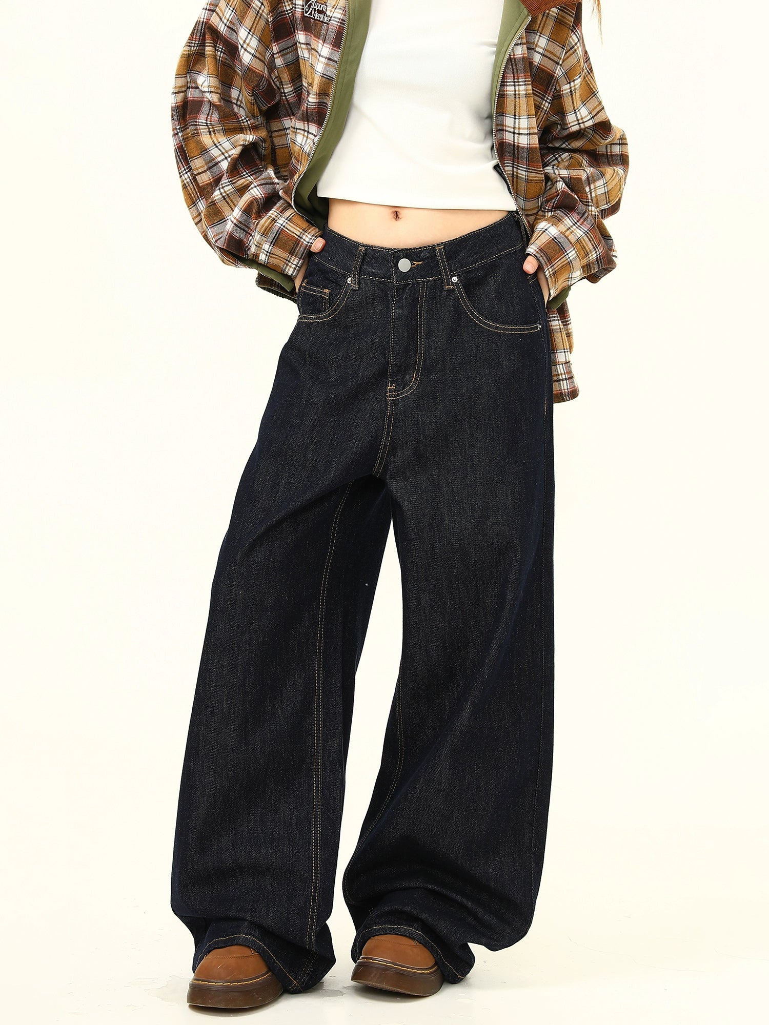 Ultra Wide Leg Mid Waist Dark Jeans