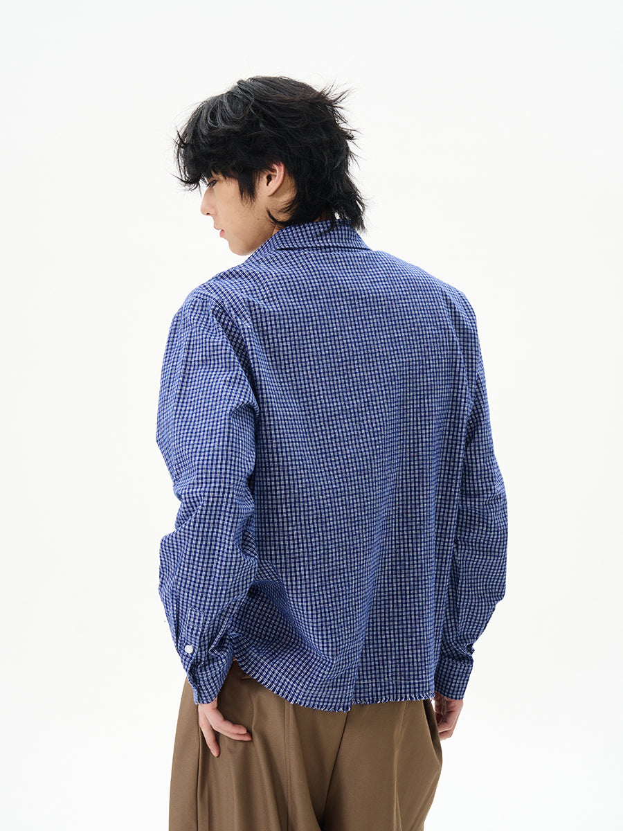 Blue Gingham Check Cotton Shirt