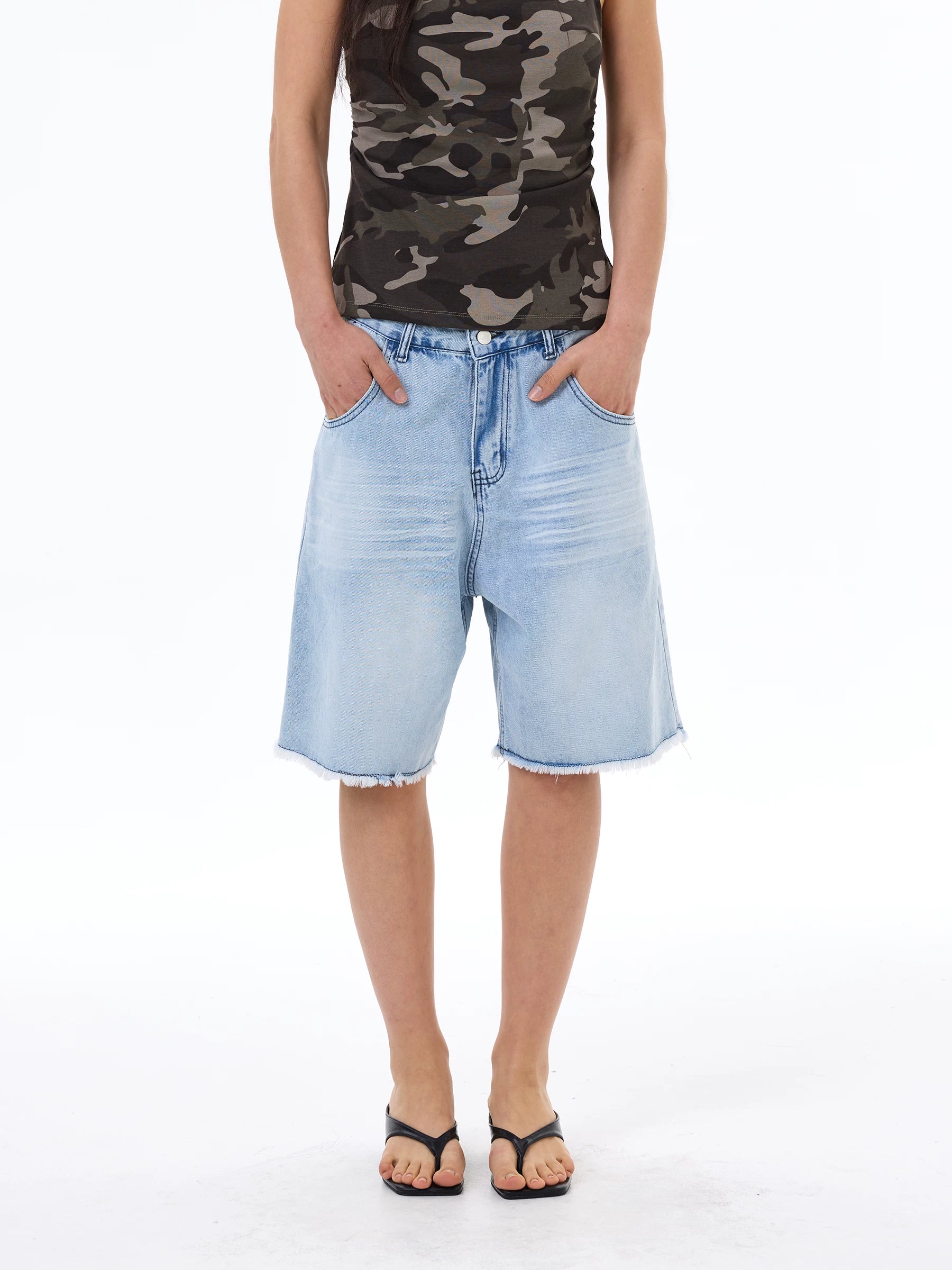 Glacier Fade Raw-Hem Bermuda Shorts