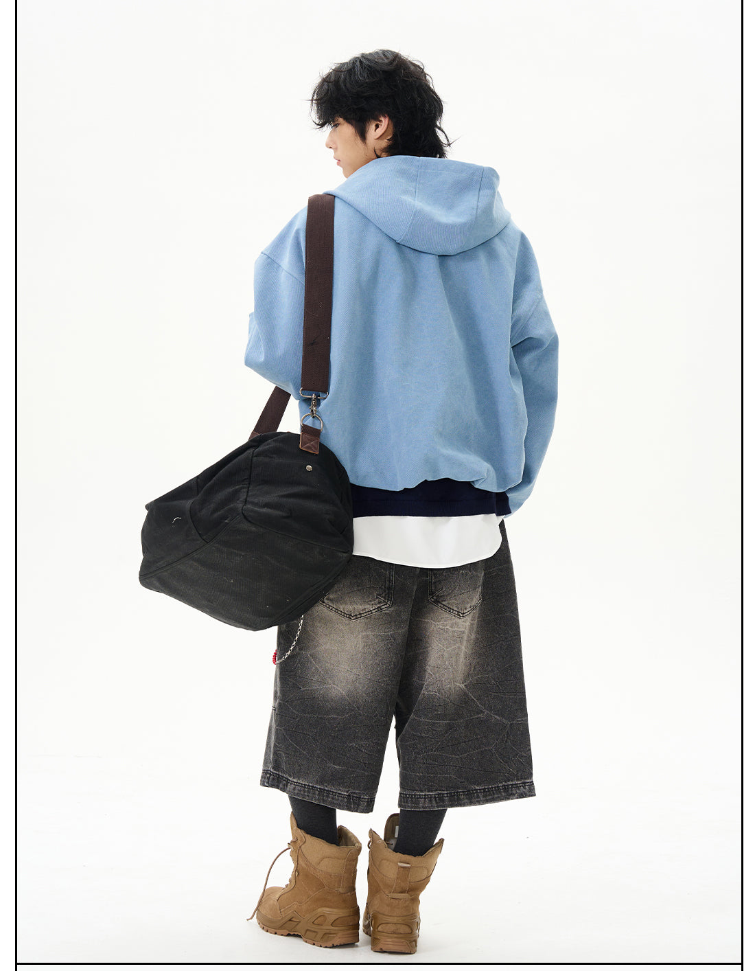 Blue Fleece Hooded Bomber Jacket