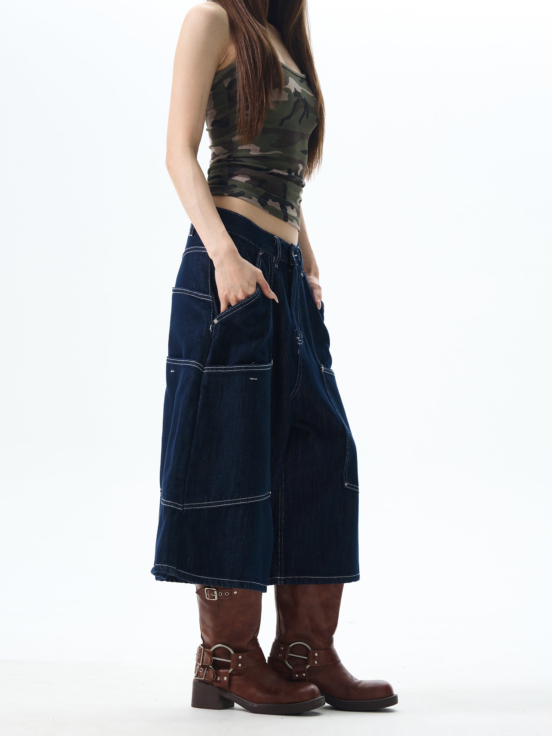 Contrast Stitch Denim Culottes