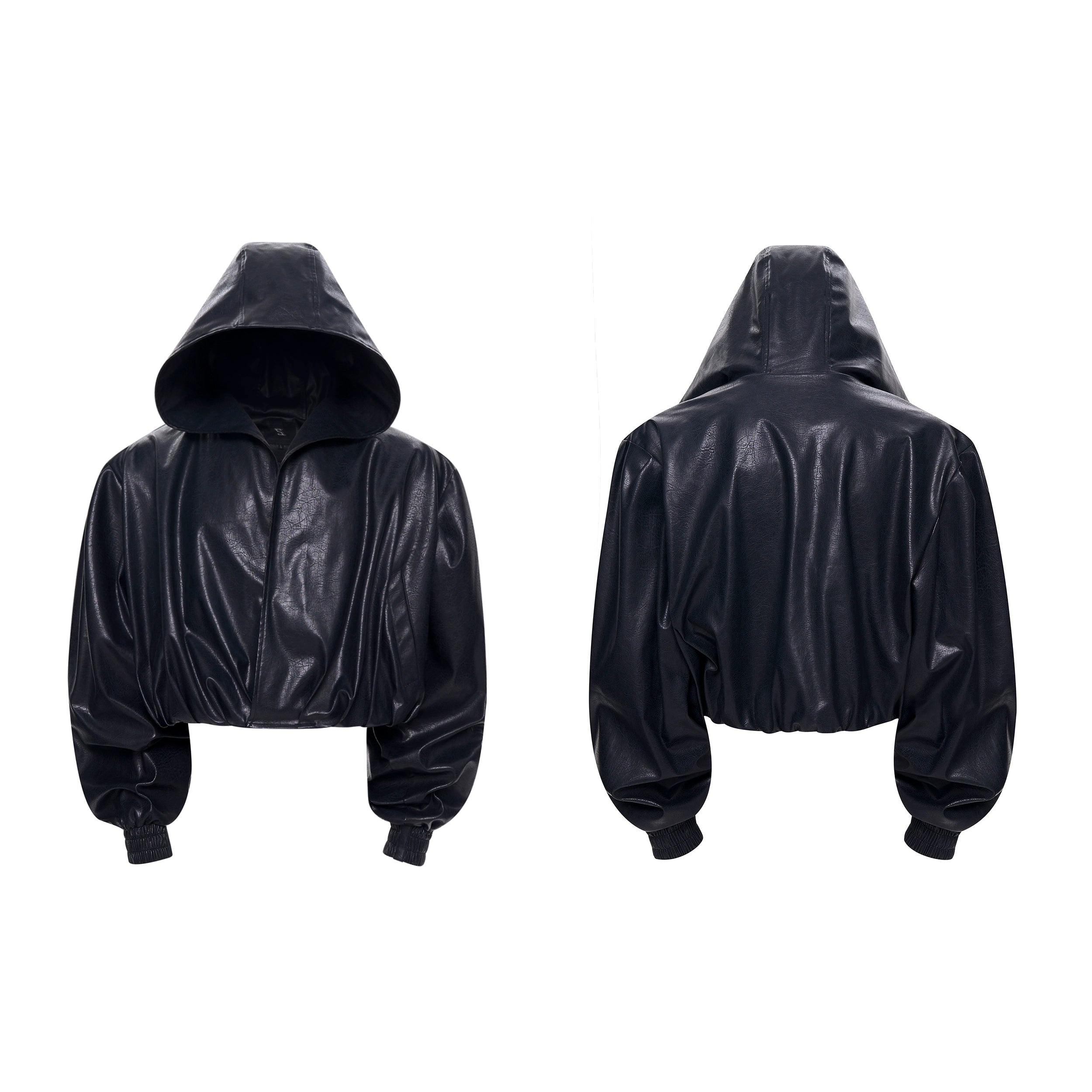 Oversized Hooded Cropped Leather Jacket