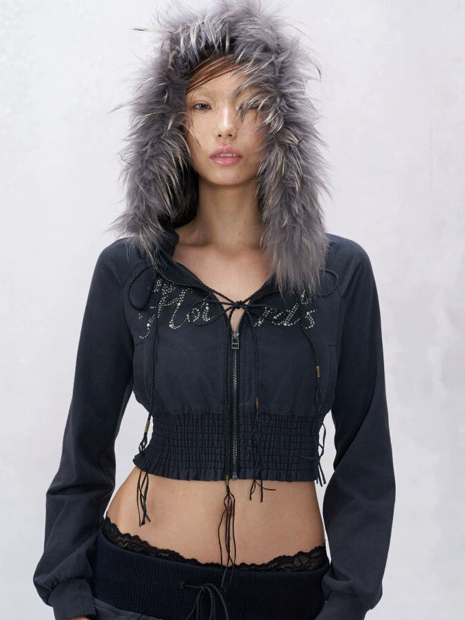 Ember Faux Fur Trim Crop Hoodie