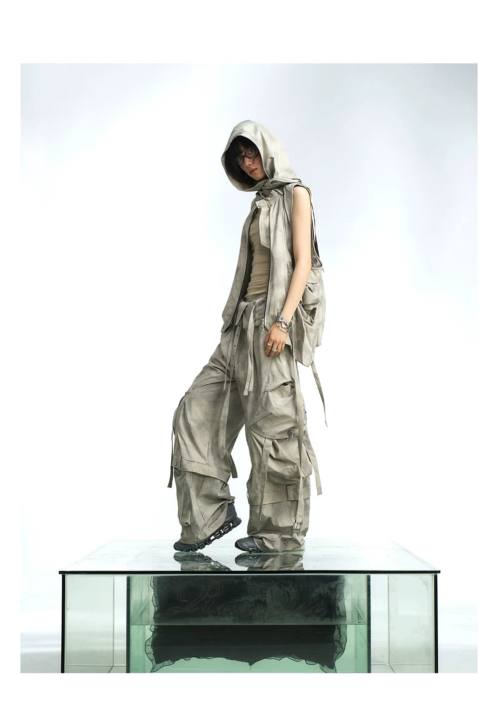 Draped Utility Hooded Zip Vest