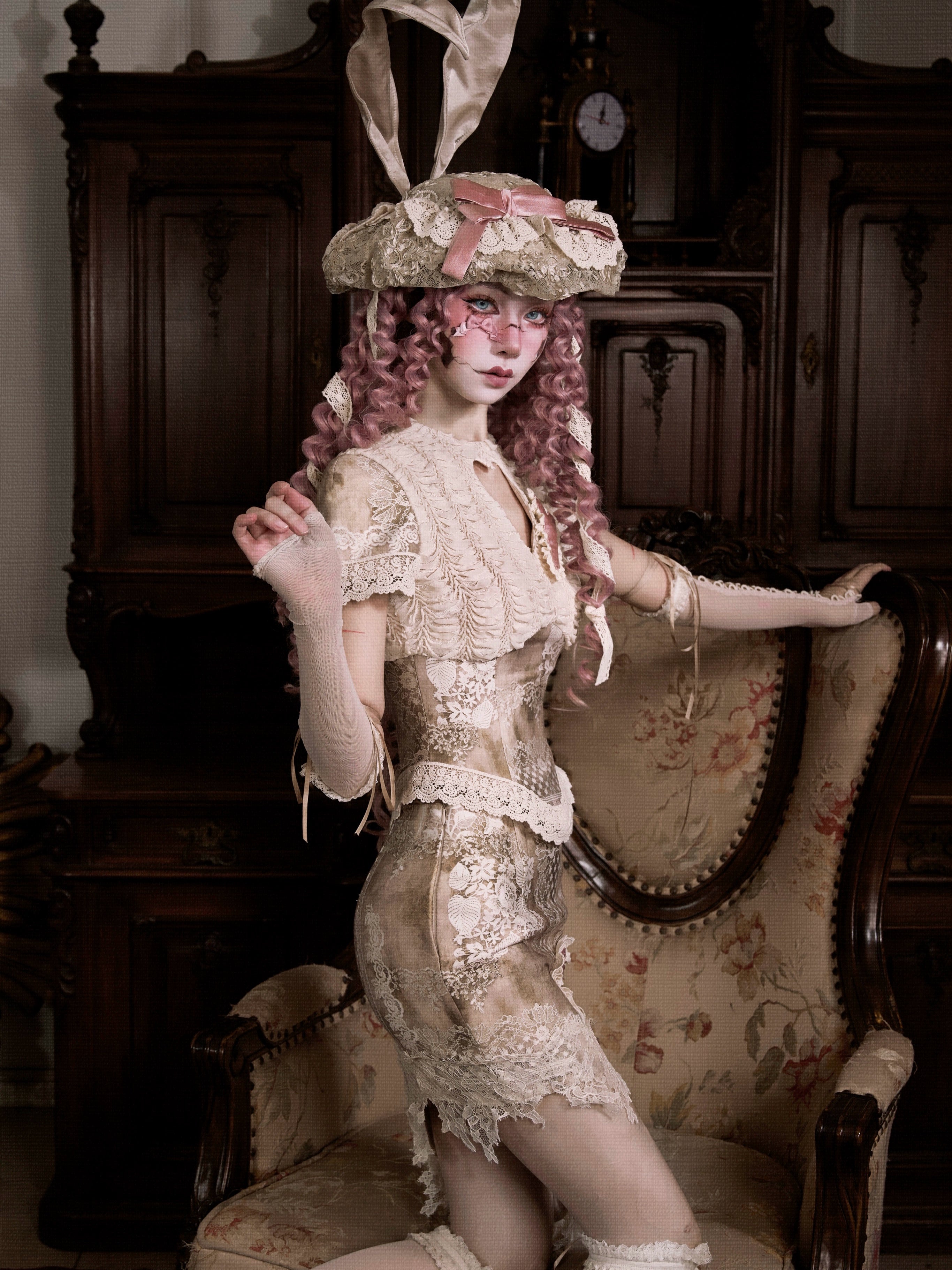 Vintage Lace Heart Patchwork Mini Skirt