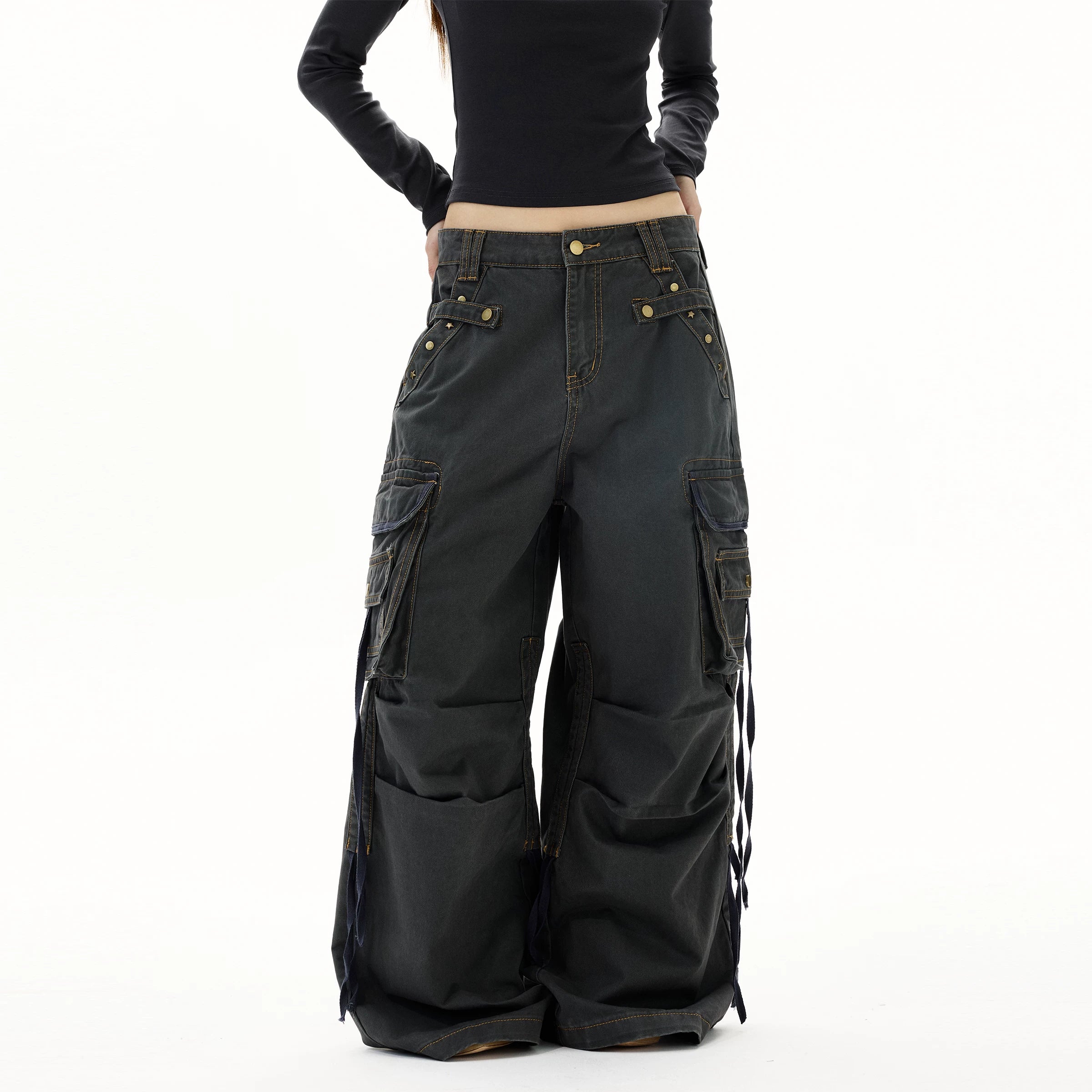 Astro Deck Wide‑Leg Strap Cargo Jeans