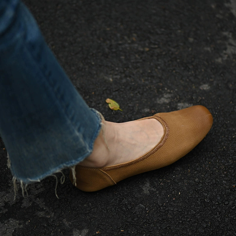 Brown Textured Leather Ballet Flat
