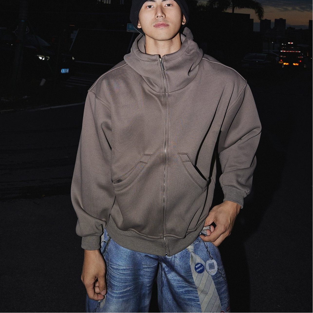 Urban Slate Minimal Zip Hoodie