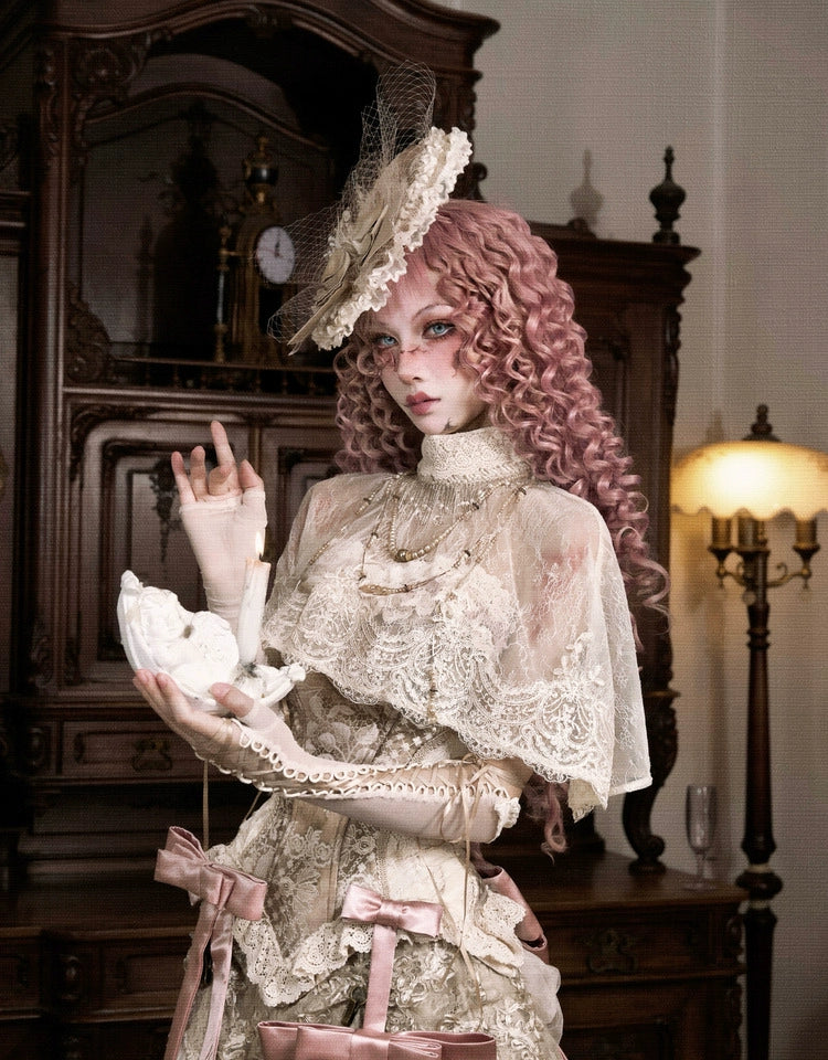 Victorian Ivory Lace High Collar Capelet