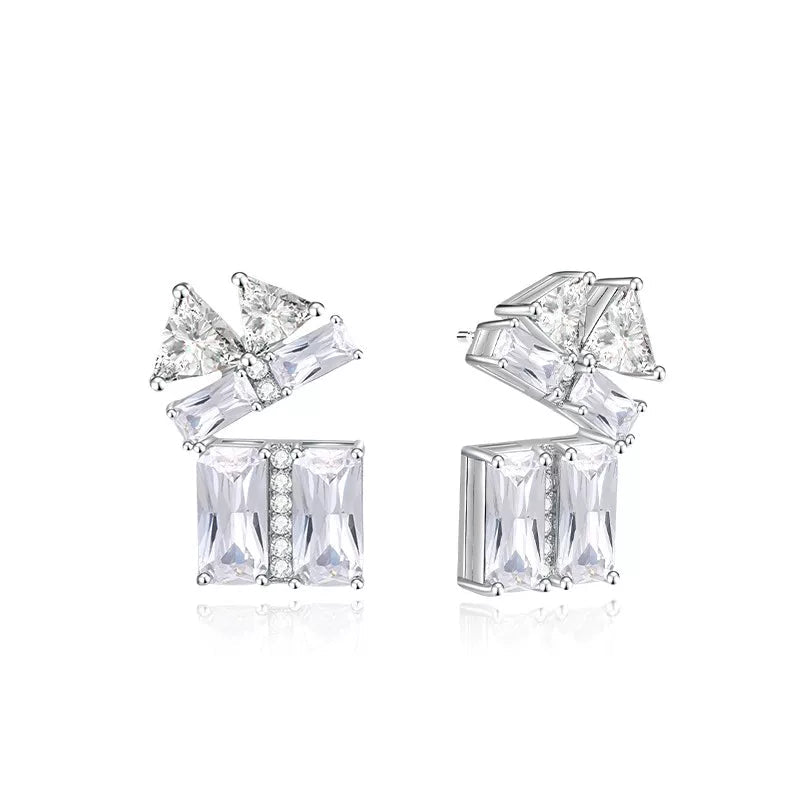 Sculpted Crystal Drop Earrings - Pierced