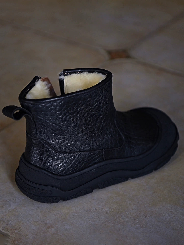 Black Shearling-Lined Winter Boot with Zipper