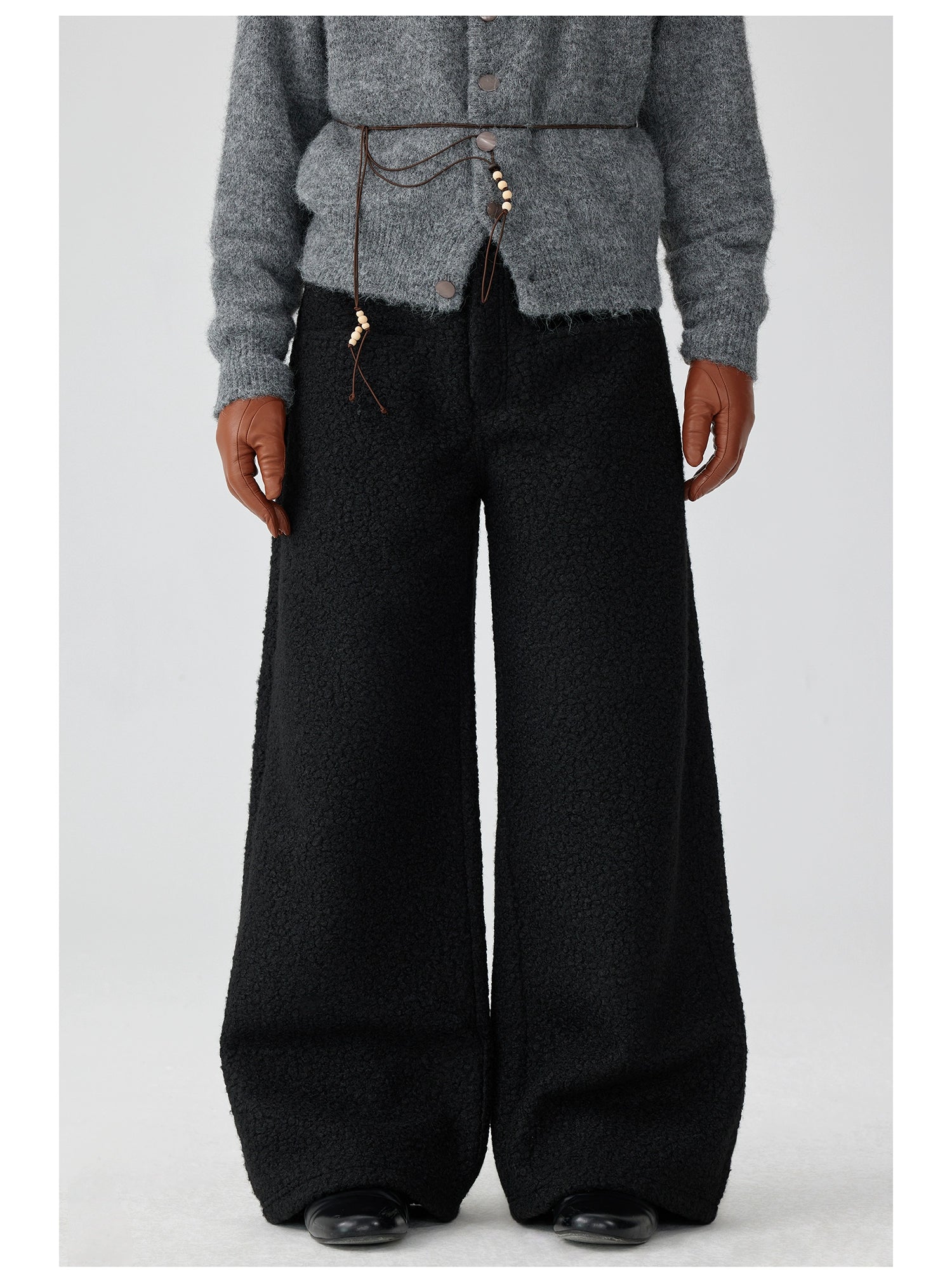 Textured Wide-Leg Fleece Pants