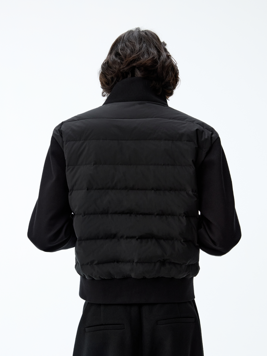 Black Quilted Panel Zip Bomber Jacket