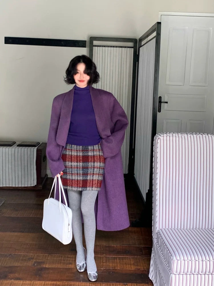 A-Line Plaid Wool Mini Skirt