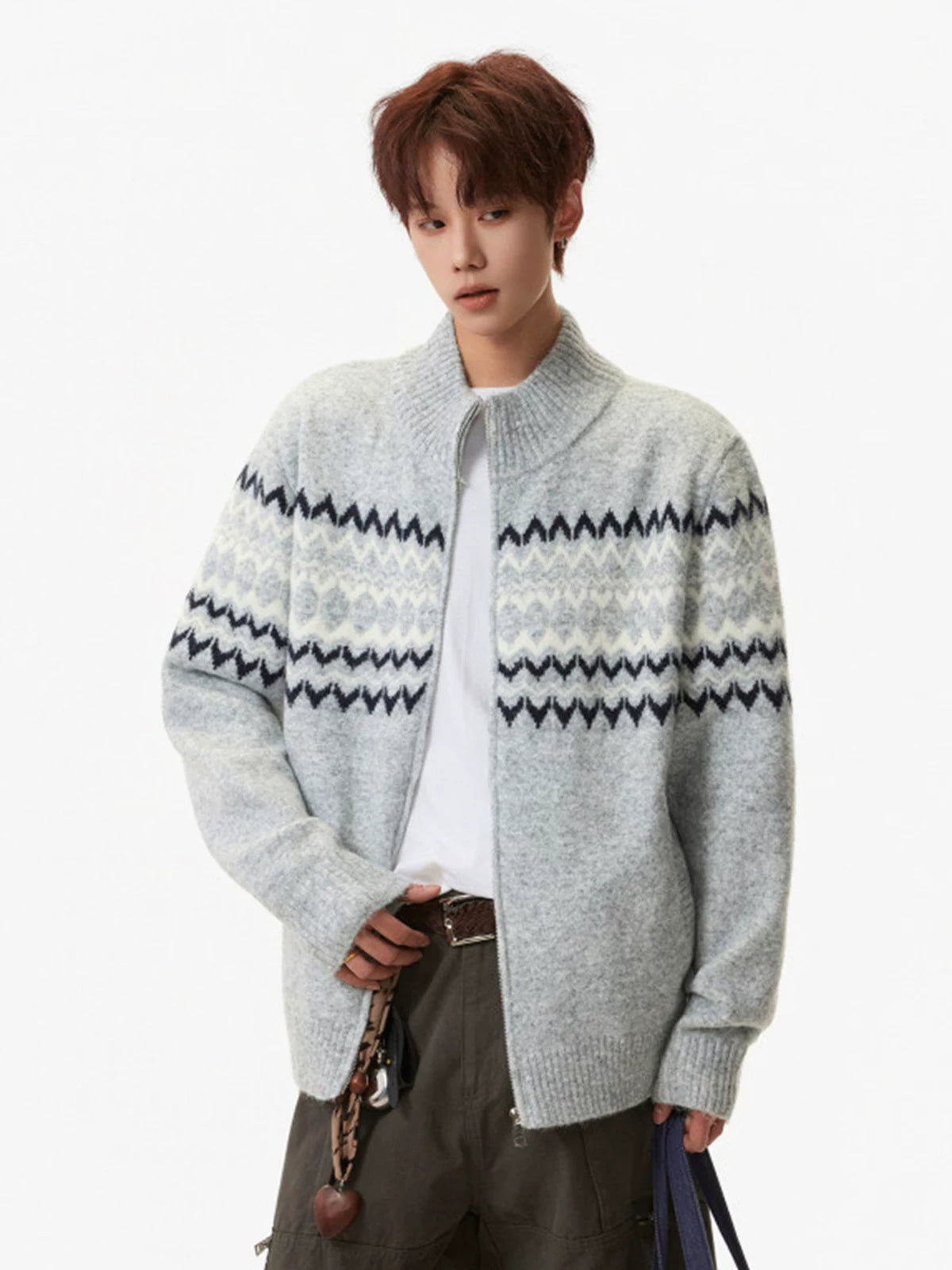 Frostline Zigzag Knit Zip Cardigan